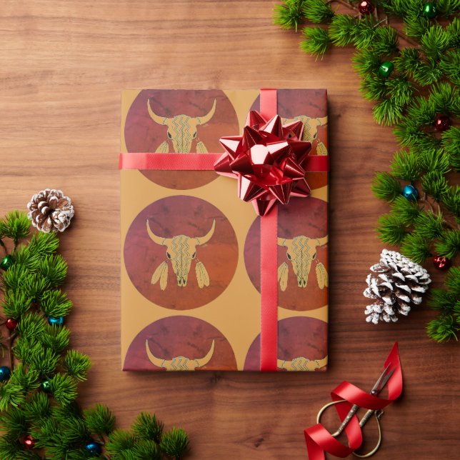 Red Ghost Dance Buffalo matte wrapping paper (Holiday Gift)