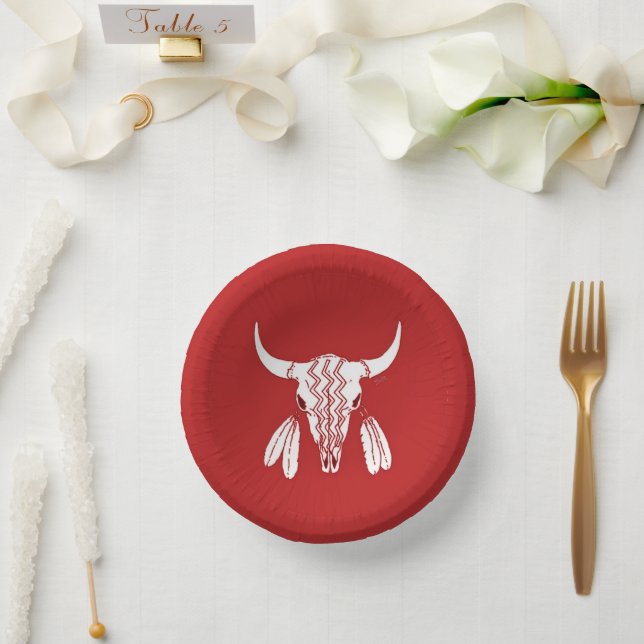 Red Ghost Dance Buffalo paper bowls Plate (Wedding)