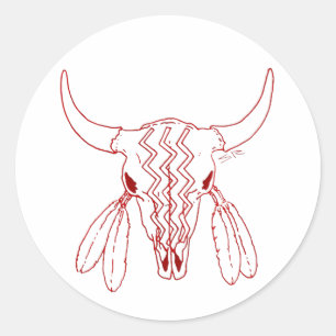 Red Ghost Dance Buffalo red line round stickers