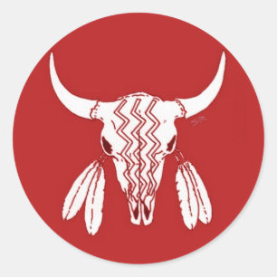 Red Ghost Dance Buffalo round small stickers
