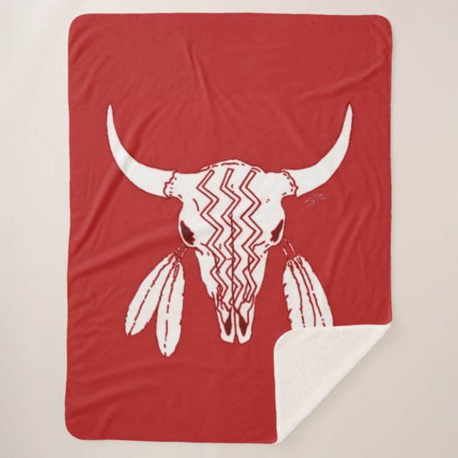Red Ghost Dance Buffalo sherpa blanket (Front)