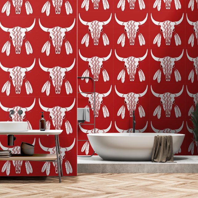 Red Ghost Dance Buffalo smooth vinyl wallpaper (Bathroom)