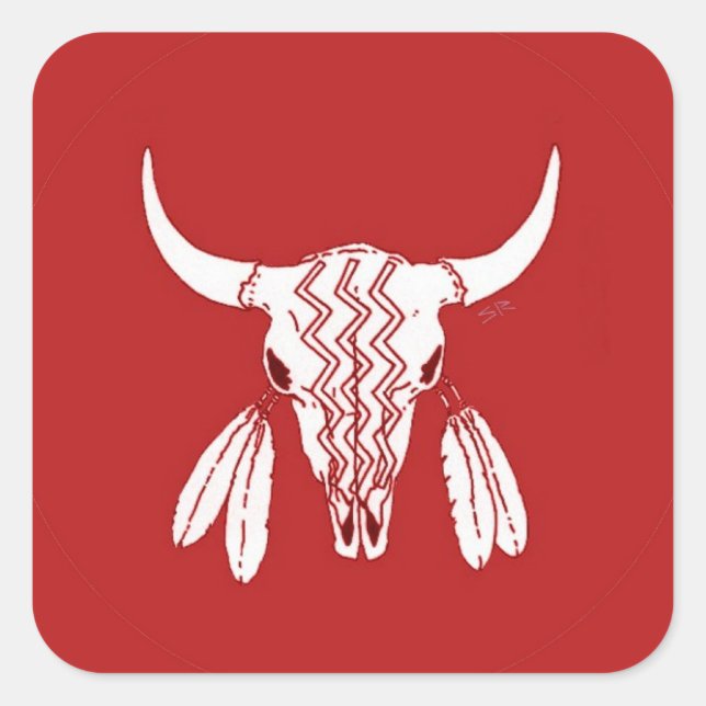 Red Ghost Dance Buffalo square large stickers (Front)