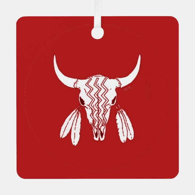 Red Ghost Dance Buffalo square metal ornament (Front)