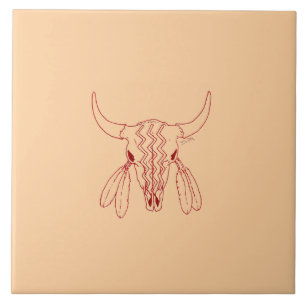 Red Ghost Dance Buffalo tan large tile