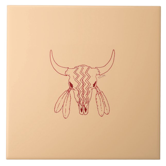 Red Ghost Dance Buffalo tan large tile (Front)