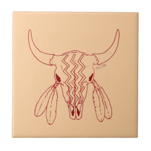 Red Ghost Dance Buffalo tan small tile closeup
