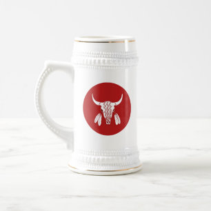 Red Ghost Dance Buffalo white stein w gold trim