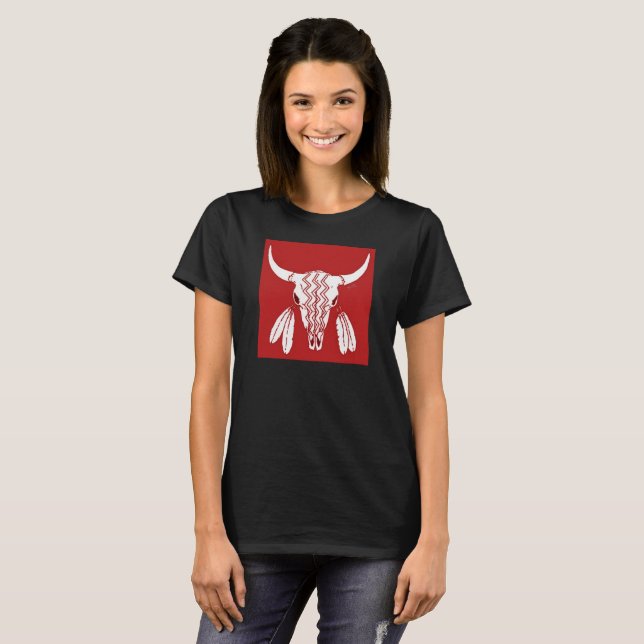 Red Ghost Dance Buffalo women black t-shirt (Front Full)