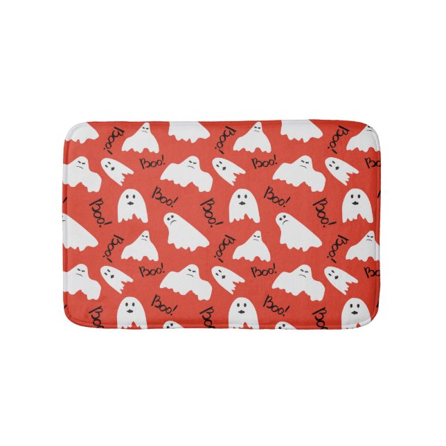 Red Ghosts: Halloween Vintage Pattern Bath Mat (Front)