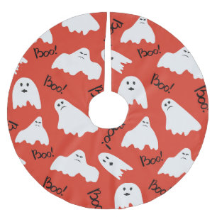 Red Ghosts: Halloween Vintage Pattern Brushed Polyester Tree Skirt