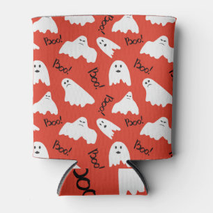Red Ghosts: Halloween Vintage Pattern Can Cooler