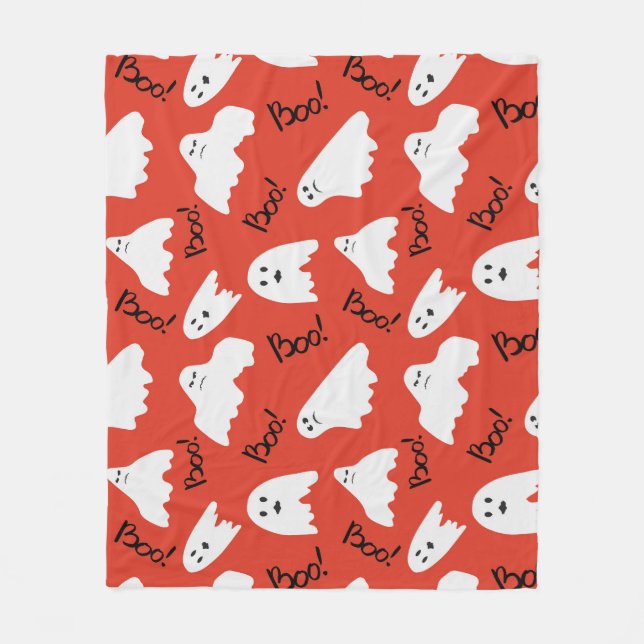 Red Ghosts: Halloween Vintage Pattern Fleece Blanket (Front)