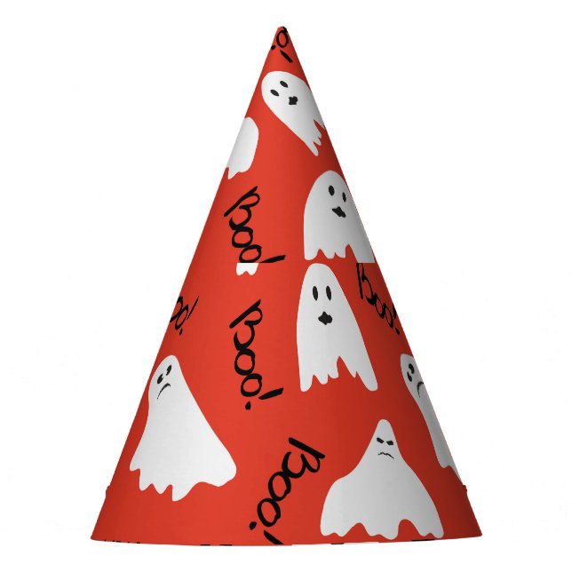 Red Ghosts: Halloween Vintage Pattern Party Hat (Front)