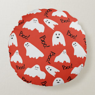 Red Ghosts: Halloween Vintage Pattern Round Cushion