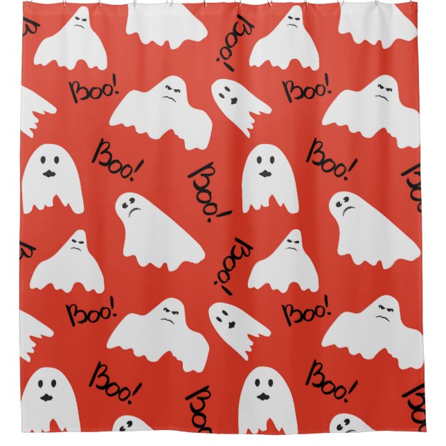 Red Ghosts: Halloween Vintage Pattern Shower Curtain (Front)