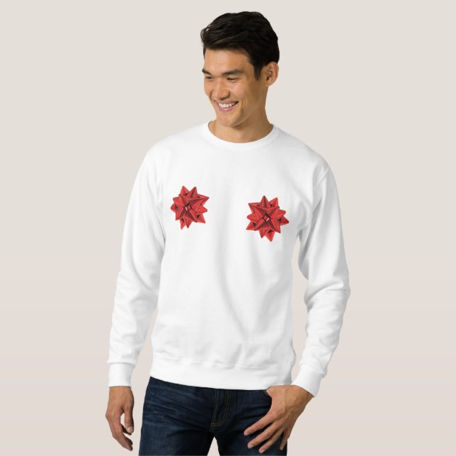 red gift bow mens sweatshirt (Front Full)