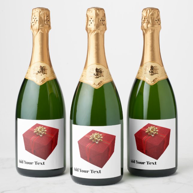 Red Gift Box Champagne Label (Bottles)