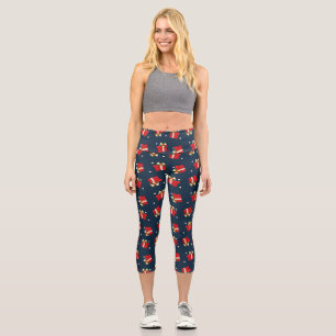 Red Gift Boxes Navy Christmas Holiday Pattern Capri Leggings
