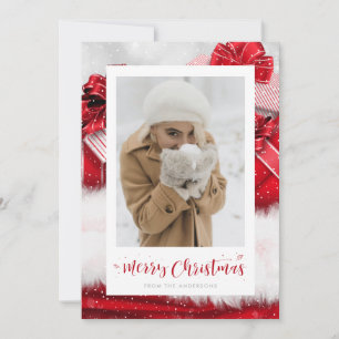 Red Gift Hand-Lettered Photo Christmas Cards