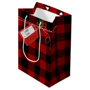 Red Gift Tag On Buffalo Plaid Medium Gift Bag