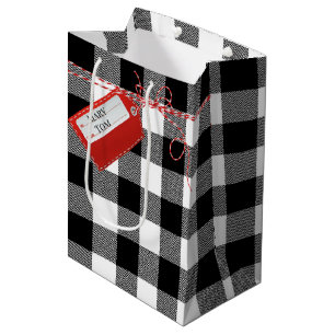 Red Gift Tag On Buffalo Plaid Medium Gift Bag