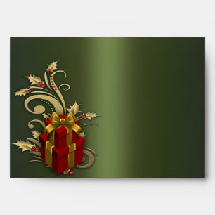 Red Gifts Gold Holly Green Christmas Envelopes