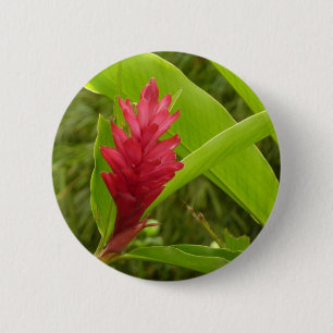 Red Ginger Flower (Alpinia) Tropical 6 Cm Round Badge