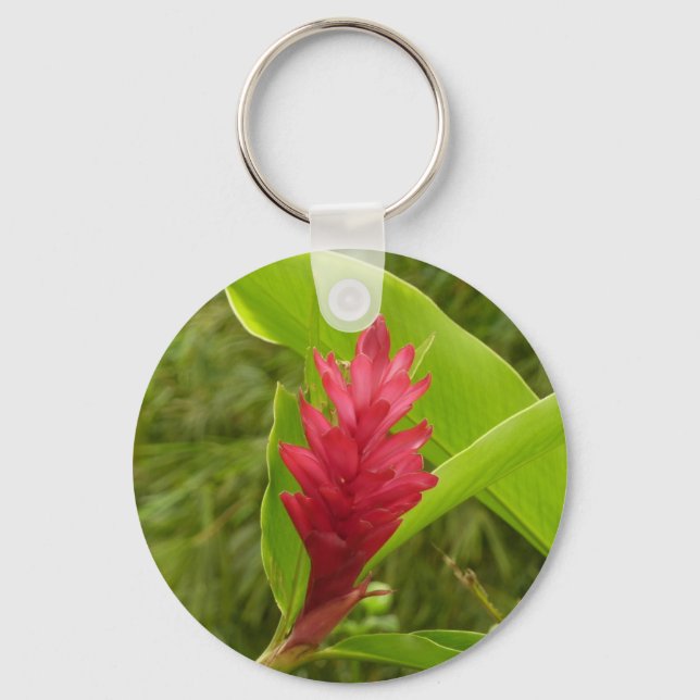 Red Ginger Flower (Alpinia) Tropical Key Ring (Front)