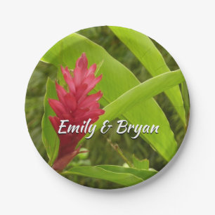 Red Ginger Flower (Alpinia) Tropical Paper Plate
