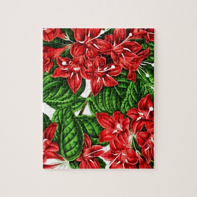 Red ginger flowers, vintage print jigsaw puzzle (Vertical)