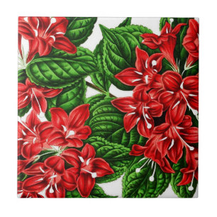Red ginger flowers, vintage print tile