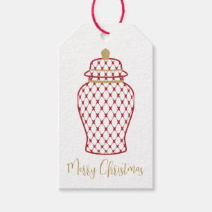 Red Ginger Jar, Chinoiserie Custom Christmas Gift Tags