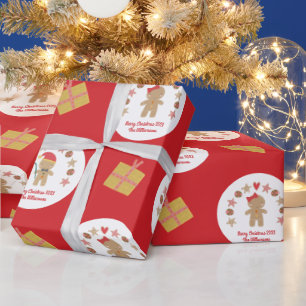 Red Gingerbread Cookie Script Custom Name Cute Wrapping Paper