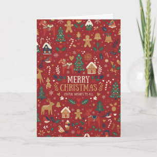 Red Gingerbread Folk Art Christmas Card