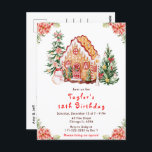 Red Gingerbread House Birthday Party<br><div class="desc">This elegant and festive birthday party invitation features a watercolor gingerbread house and beautiful red poinsettia flowers. The text combines handwritten script and sans serif fonts for a stylish and modern look. The snowman, decorated pine trees and holiday wreath add a festive touch. This is perfect for Christmas birthday parties....</div>