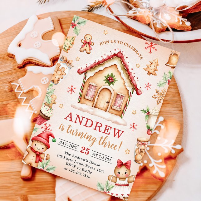 Red Gingerbread House Birthday Party Invitation (Creator Uploaded)