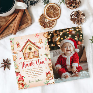 Red Gingerbread House Birthday Party Photo Thank You Card