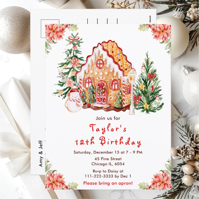 Red Gingerbread House Birthday Party Postcard (Creator Uploaded)