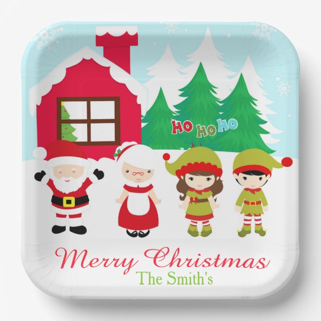 Red Gingerbread House Decorating Christmas Party Paper Plate (Front)