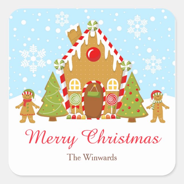 Red Gingerbread House Decorating Christmas Party Square Sticker (Front)