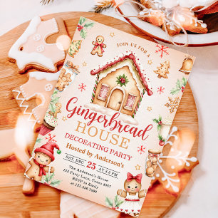 Red Gingerbread House Decorating Holiday Party Invitation