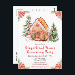 Red Gingerbread House Decorating Party<br><div class="desc">This elegant and festive gingerbread house decorating party invitation features a watercolor gingerbread house and beautiful red poinsettia flowers. The text combines handwritten script and sans serif fonts for a stylish and modern look. The snowman, decorated pine trees and holiday wreath add a festive touch. This is perfect for Christmas...</div>