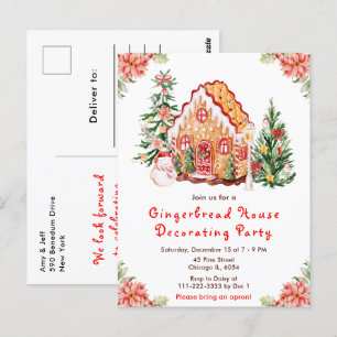 Red Gingerbread House Decorating Party Postcard