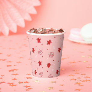 Red Gingerbread Man Snowflakes Christmas Pattern Paper Cups
