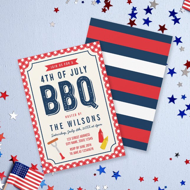 Red Gingham and Blue 4th of July BBQ Invitation (Creator Uploaded)