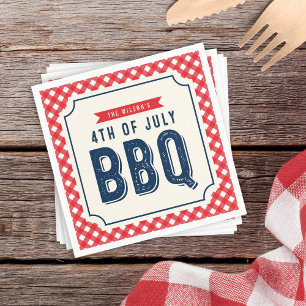 Red Gingham and Blue 4th of July BBQ Napkin