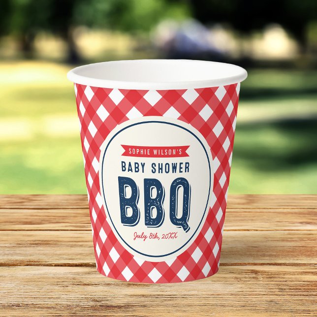 Red Gingham and Blue Baby Shower BBQ Paper Cups (Creator Uploaded)