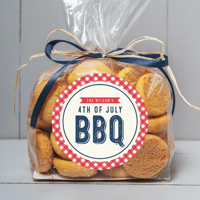 Red Gingham and Blue Fourth of July BBQ Classic Round Sticker (Creator Uploaded)