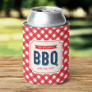 Red Gingham and Blue Summer BBQ Can Cooler